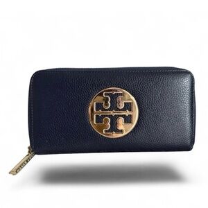Tory Burch Miller Gold Logo Navy Wallet